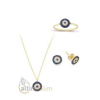 Nazar Boncuklu 3 lü Mini Altın Set - kk03019