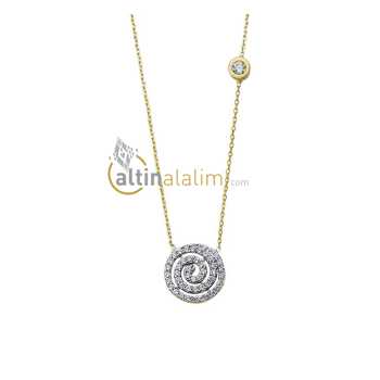 Altın Tek Taş Spiral Kolye - kk01241