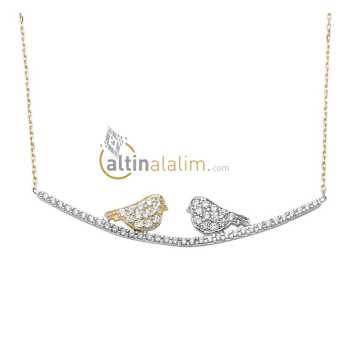 Altın 2'li Kuş Kolye - kk01325