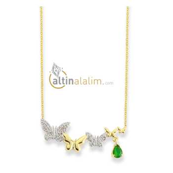 Altın Kelebek Taşlı Kolye - kk01461