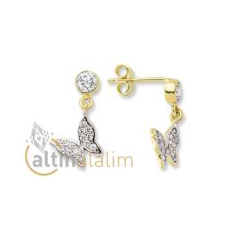 Tektaş kelebekli Altın Küpe -14 Ayar- kk04048